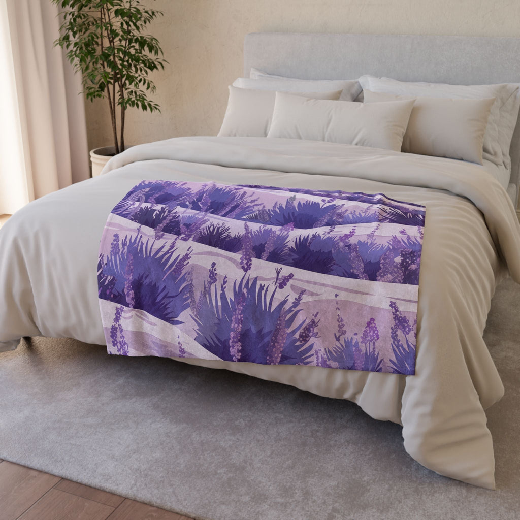 Provence Lavender Botanical Fields Seamless Plush Fleece Throw Blanket - Fleece vs Sherpa vs Woven Throw Blankets UK Guide