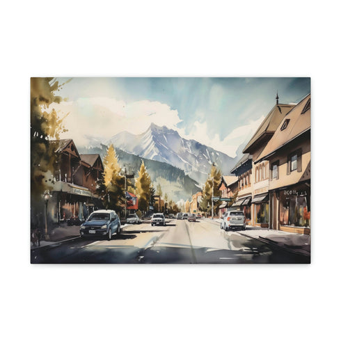 Scenic Banff Boulevard Canadian Rockies Mountains Canvas Print for Home Decor.