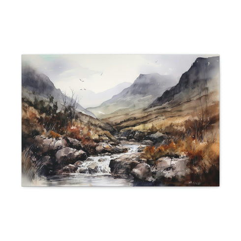 Scottish countryside canvas print featuring rolling hills, enchanted garden.