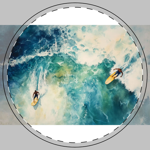 1. Aerial Surfers Watercolor Coaster: Ride the Wave in Style!