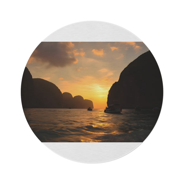 1. "Maya Bay Sunset Round Rug: Tropical Elegance"