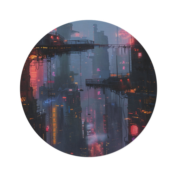 1. "Neon Cyber City Round Rug"