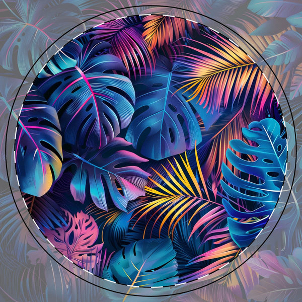 1. Neon Paradise Coaster Set: Tropical Leaves & Palm Trees