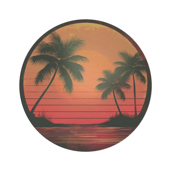 1. "Retro Sunset Palm Paradise Rug"