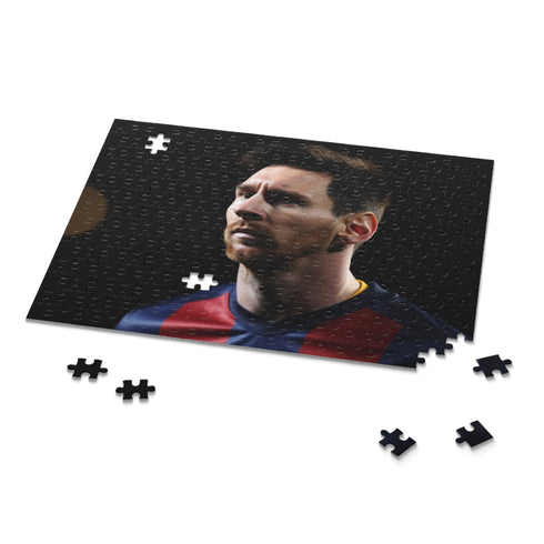 Messi soccer puzzle featuring action shot of legendary player on field.