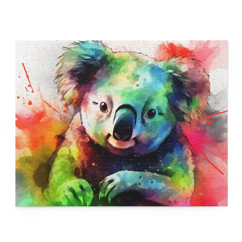 Colorful koala watercolor jigsaw puzzle for animal lovers and puzzle enthusiasts.