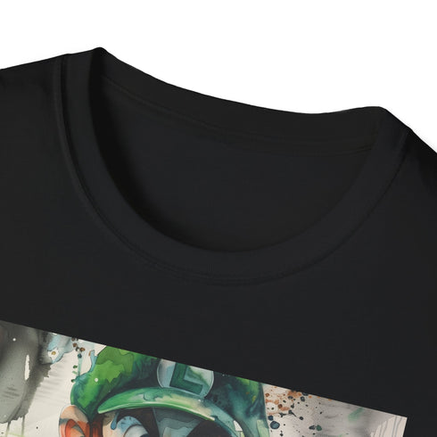 Charcoal crew neck cotton T-shirt featuring vibrant Luigi Green Thunder graphic