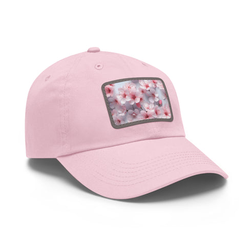 Cherry blossom pattern white baseball cap with 3D effect.