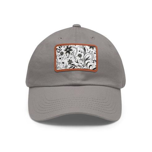 Monochrome baseball cap with repeating pattern, perfect for everyday wear.