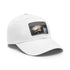 Australian flag design white baseball cap with light brown patch.