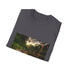 Charcoal crew neck T-shirt with vibrant Amazon rainforest design