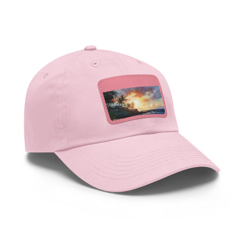 Hawaiian sunset paradise cap in white with light brown patch.