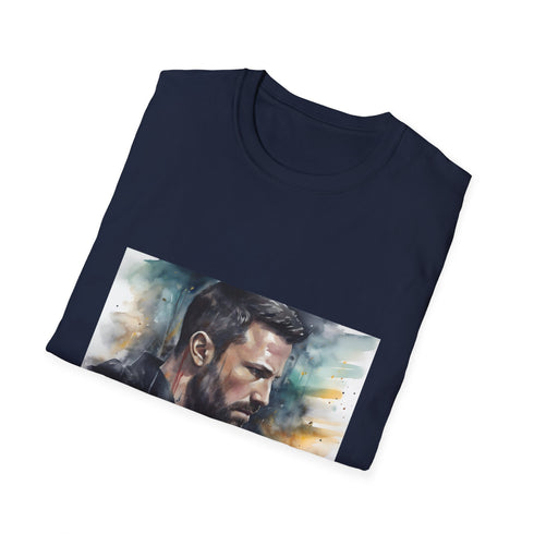 Charcoal cotton crew neck T-shirt featuring watercolor Batman graphic