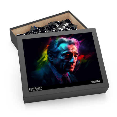 Challenging jigsaw puzzle featuring iconic Robert De Niro face.