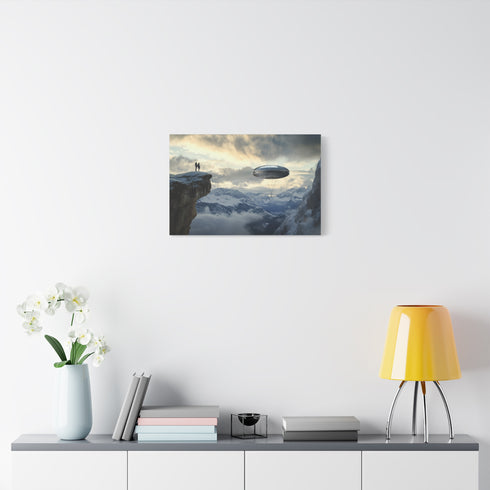 Sky Ship Tethered to Mountaintop Stretched Canvas Wall Art