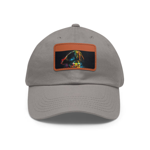 Neon Napoleon watercolor baseball cap in white with light brown patch.