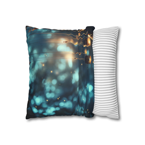 Mystical Wind Chimes Glowing in Night (Edition II) — 40×40 Cushion Cover — Soft Brushed Fabric Texture Close-Up