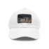 Vibrant neon Vegas skyline baseball cap with light brown patch.