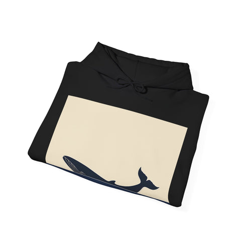 Navy whale silhouette hoodie, evoke tranquility with solitary journey at sea.
