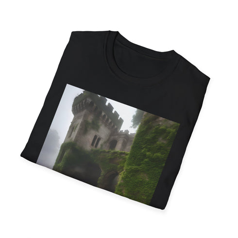 Charcoal cotton crew neck T-shirt with medieval castle ivy design