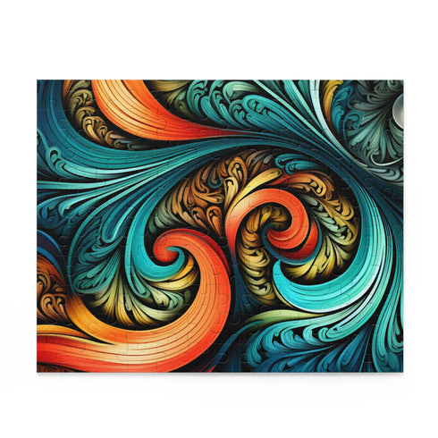 Colorful glowing spiral fractal puzzle with 120 pieces for brainy challenges.