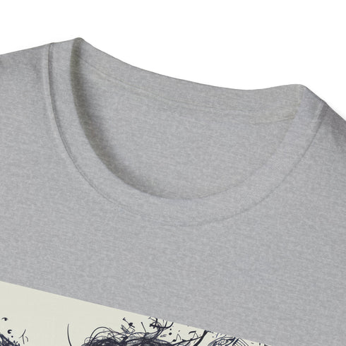 Charcoal cotton t-shirt with dancer silhouette and musical notes design