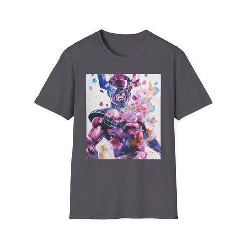 Charcoal crew neck cotton T-shirt with Galactus cosmic design