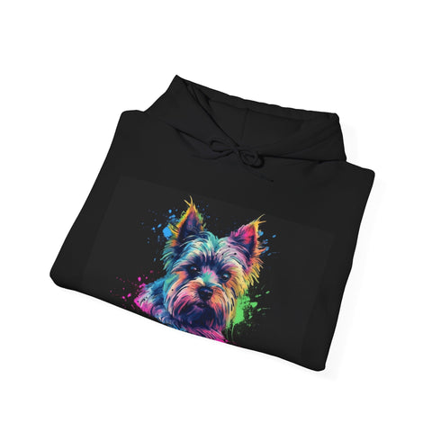 Yorkie Happiness Watercolor Hoodie in Navy, Size S - Unisex Regular Fit