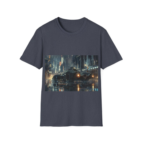 Gotham City Batmobile Tee in Charcoal, Small: Dark Knight superhero shirt.