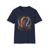 Charcoal cotton t-shirt with colorful bohemian feather design for summer fun