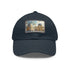 White baseball cap with Louvre Paris watercolor design, cotton material.