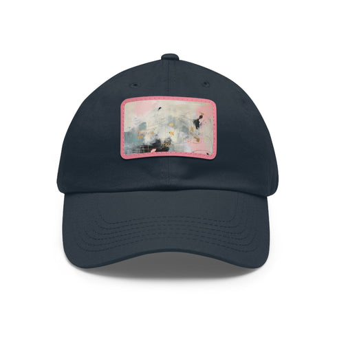 Abstract mint and gold cotton baseball cap with light brown patch.