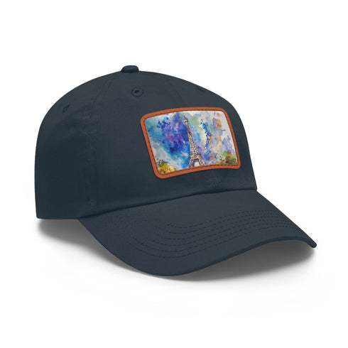 Eiffel Tower Dreams Watercolor Baseball Cap in White with Light Brown Patch