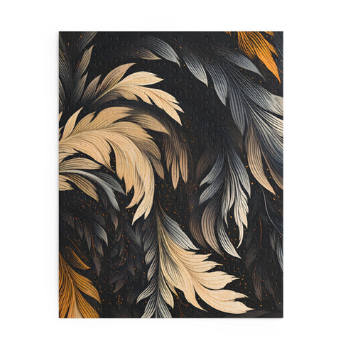 Calligraphy strokes puzzle with intricate textura quadrata design.