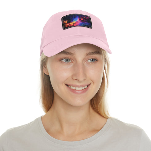 Galactic glow baseball cap with vibrant neon space design.