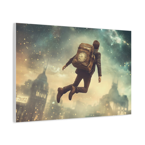 A Traveler Floating above Time Stretched Canvas Wall Art
