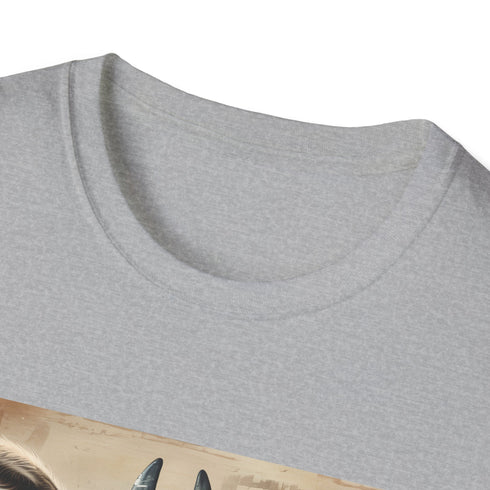 Charcoal cotton t-shirt featuring a llama reading atop books