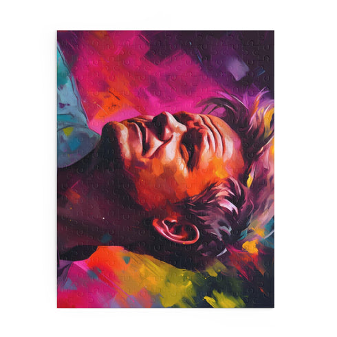 Vibrant Gordon Ramsay neon watercolor puzzle, 10x8 inches, 120 pieces.
