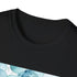 Charcoal cotton T-shirt featuring an ethereal mosaic of mesmerizing ice blue eyes