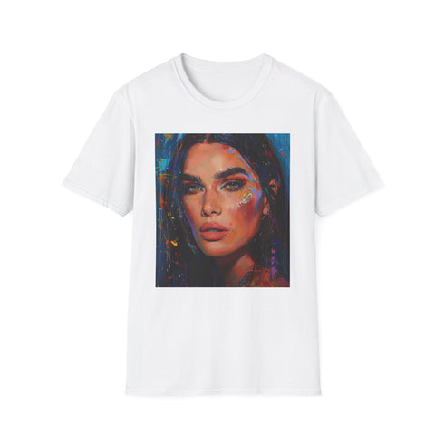 Charcoal cotton T-shirt featuring a vibrant Kendall Jenner portrait