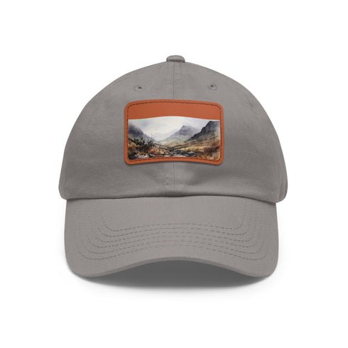 Highland Adventure Baseball Cap in white with light brown patch.
