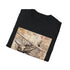 Charcoal crew neck t-shirt with vintage airplane travel stamp design