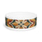 Chic ceramic pet bowl with artisan tile pattern for cats and dogs.