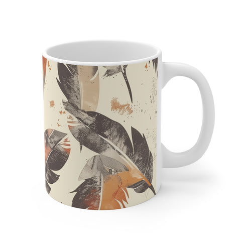 Boho Feathers Coffee Mug: Nature-inspired 11 oz ceramic mug.