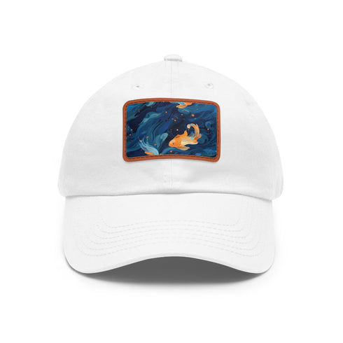 Gleaming Goldfish Adventure Baseball Cap in White with Light Brown Patch
