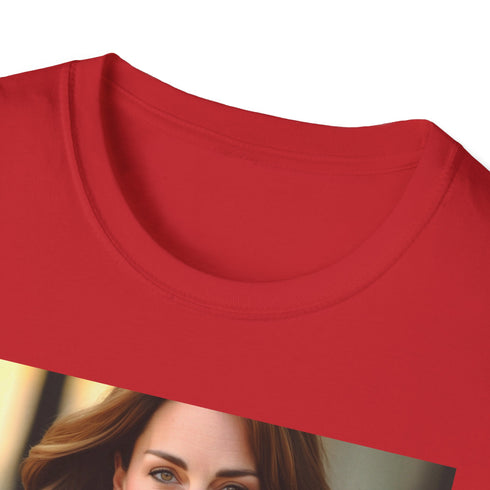 Charcoal cotton crew neck T-shirt featuring Kate Middleton inspired artistic design
