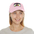 Vibrant watercolor neon cap with light brown rectangle patch. Casual, artsy style.
