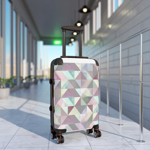 Chic pastel geometry suitcase in small black variant.