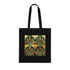 Stylish black cotton tote with abstract Art Deco patterns.