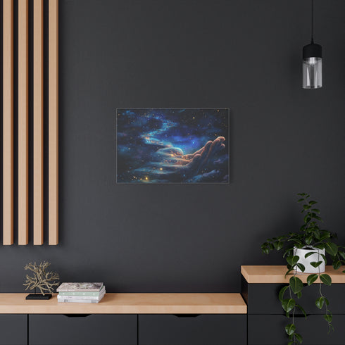 Path of Stars Leading to a Giant Hand Stretched Canvas Wall Art